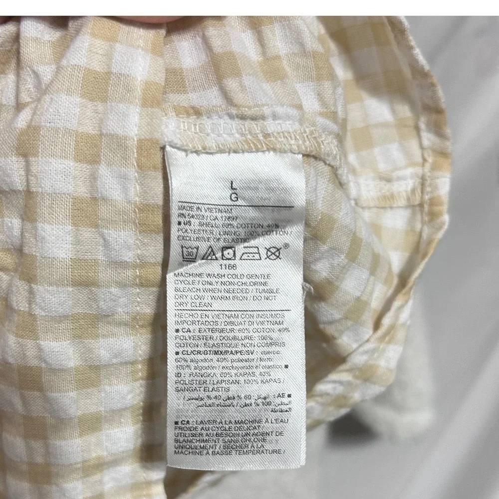 Old Navy Women Cottage Gingham Peplum Top L Tan\ Smocked‎ Milkmaid Puff Sleeve